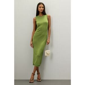 Atlein Knit Midi Dress Green Crew Neck Ribbed‎ Pullover Sleeveless Slinky Sz S